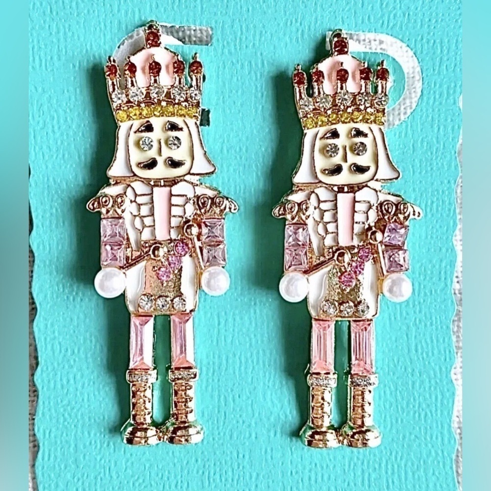 New Pink & Purple Christmas Nutcracker Crystal & Faux Pearl Statement Earrings